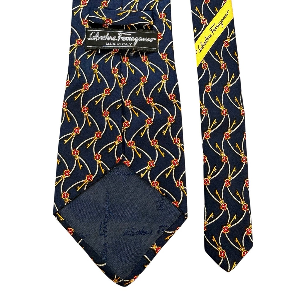 Salvatore Ferragamo Mens‎ Silk Print Classic Neck Tie Blue 57"x3.625"
